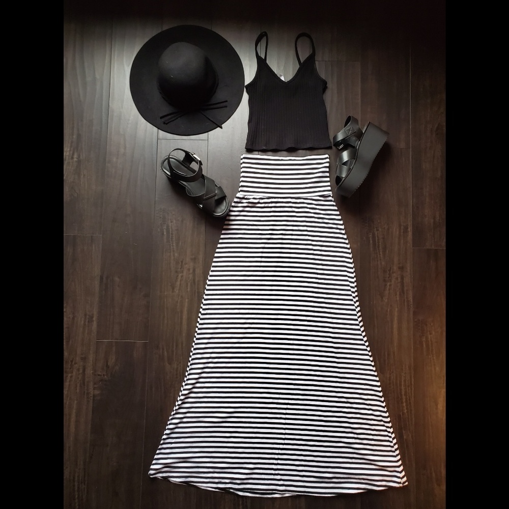 Black & White striped long skirt